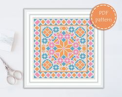LP0093 Folk cross stitch pattern for begginer - Easy xstitch pattern in PDF format - Instant download - Floral pattern