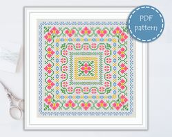 LP0095 Folk cross stitch pattern for begginer - Easy xstitch pattern in PDF format - Instant download - Floral pattern