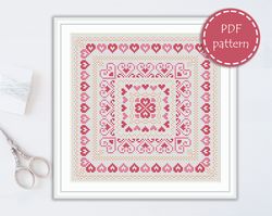 LP0099 Folk cross stitch pattern for begginer - Easy xstitch pattern in PDF format - Instant download - Floral pattern