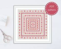 LP0100 Folk cross stitch pattern for begginer - Easy xstitch pattern in PDF format - Instant download - Floral pattern