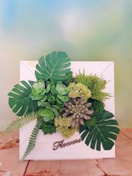 Artificial succulent and plant art, Fake succulents in frame, Framed Succulents table decor, Faux succulents in frame