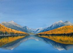 Bowman Lake Painting Fall Original Art Glasier National Park Painting Montana Wall Art Mountain Oil On Canvas