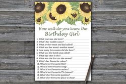 Sunflower How well do you know the birthday girl,Adult Birthday party game printable-fun games for her-Instant download