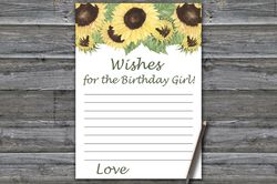 Sunflower Wishes for the birthday girl,Adult Birthday party game printable-fun games for her-Instant download