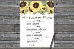 Sunflower What's in Your Phone Birthday Party Game,Adult Birthday party game printable-fun games for her-Instant downloa