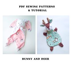 Set of patterns 2 in 1 Bunny and Deer Baby lovey, Baby comforter pattern