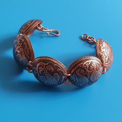 Copper bracelet with gryphons handmade pure copper antibacterial 8.5 inches free shipping