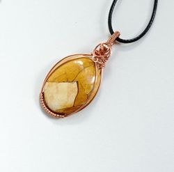 Copper wire pendant with gold jasper, a gift for yourself