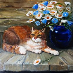 Cat Painting Oil Pet Original Art Animal Artwork Impasto Canvas Art