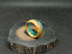 Wood resin ring Green resin ring for women Epoxy wood ring