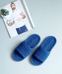 House slippers navy blue for him indoors mens sandals for dad father's day gift