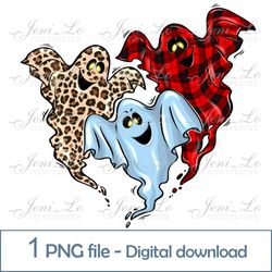 Three ghosts 1 PNG file Happy Halloween clipart Funny kids Halloween Sublimation buffalo plaid design Digital Download