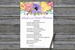 Watercolor flowers What's in Your Phone Birthday Party Game,Adult Birthday party game printable-Instant download