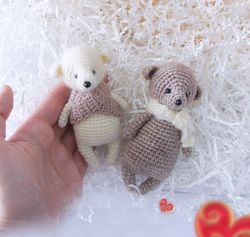 Miniature Teddy Bear, Little Toy for Dolls. Cute Stuffed Animal Toy, Toys for Woodland Nursery, Pocket Doll for Travel