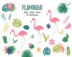 Pink Flamingo svg, flowers svg and cactus svg. Clipart png