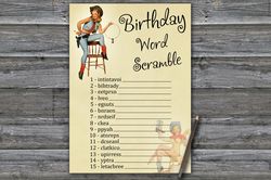 Cowboy themed Birthday Word Scramble Game,Adult Birthday party game printable-fun games for her-Instant download