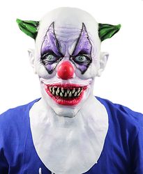 GREEN HORNED CLOWN Creepy Evil Scary Mask Latex Masque Party Halloween 2021