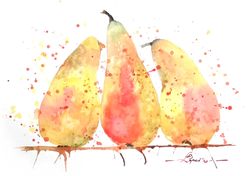 Pear Painting Fruit Original Art Still Life Watercolor Artwork 8" by 12" by ArtMadeIra
