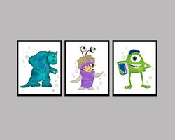 Monsters, Inc Disney Set Art Print Digital Files decor nursery room watercolor