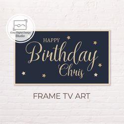 Samsung Frame TV Art | Custom Personalized Gold Stars Lettering Decor Happy Birthday Art for The Frame Tv