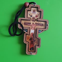 Cross for a car or home crucifix made of wood, plexiglass 3.1 x 2 inch free shipping
