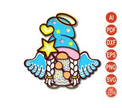 Layered Christmas gnome Mandala SVG, Angel cutting template DXF, Files For Cricut