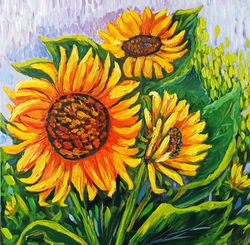 Sunflower Painting Landscape Original Art Sunflowers Oil Painting on Canvas Panel Sunflower Field Art Original Painting