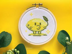 Funny Lemon Cross Stitch Pattern PDF Cute Fruit Emoji Mini Cross Stitch Kawaii Citrus Embroidery Design Instant Download