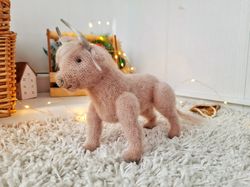 Realistic animal toy Bull Scotland wool yarn sculpture. Stuffed cow Collectible model specimen bull toy