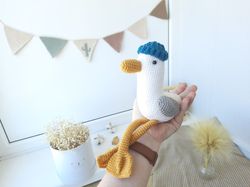 Stuffed seagull toy original gift for best friends home decor. Soft toy gift for child. Seagull white stylish gull