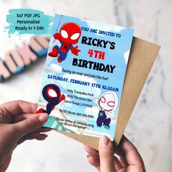 Baby spiders superhero birthday invitation, digital invitation, personalized invitation card, kids birthday invitation
