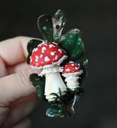 Amanita muscaria brooch. Handmade mushroom brooch.
