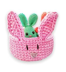 Crochet animal bunny basket PATTERN, Crochet patterns