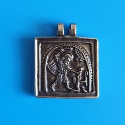 St Nicetas smitting down the demon ancient brass icon pendant (copy) 1x1 inches
