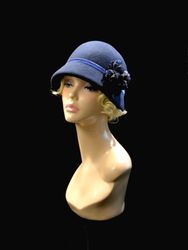 navy blue cloche hat, 1920s style hat, winter hat, felt hat