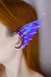 Mermaid ear cuffs no piercing, Elf ear cuffs jewelry, Fairy earrings purple