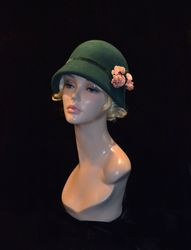 emerald cloche hat, 1920s style hat, winter hat, felt hat