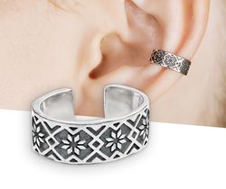 Slavic ear cuff silver, Celtic ear cuff no piercing, earring men