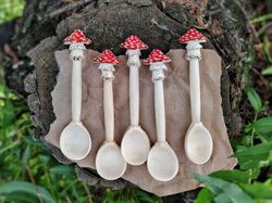 cottagecore mushroom spoon, wooden spoon, wood mushroom, mushroom kitchen decor, aesthetic spoon, handmade mushroom gift