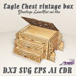 Eagle Chest vintage box vector model for laser cut cnc, 3 mm (266x120x135 mm), DXF CDR ai svg eps vector files for laser