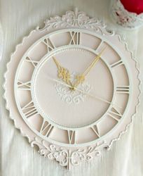 Small wall clock in shabby chic style Silent clock Pink wall clock for girls room Cute wall clock Wedding gift