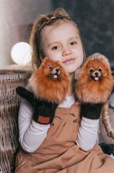 Pomeranian mittens for women and kids. Pet memorial gift.
