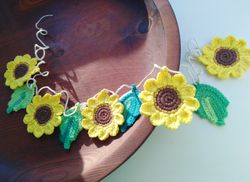 Crochet sunflower garland, Summer garland, Sunflower decorations for kitchen