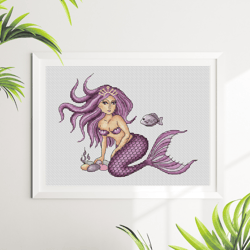 Mermaid cross stitch pattern PDF, fantasy cross stitch pattern, girl cross stitch, underwater world