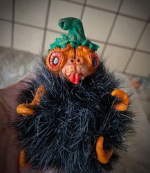 Fantasy creature pumpkin, stuffed pumpkin, stuffed doll, fantasy creature, poseable art doll,  Halloween pumpkin toy