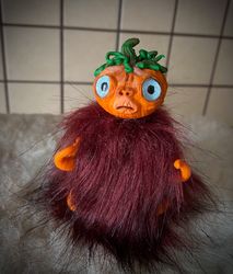 Halloween pumpkin toy, Fantasy creature pumpkin, stuffed pumpkin, stuffed toy, fantasy creature, poseable art doll,