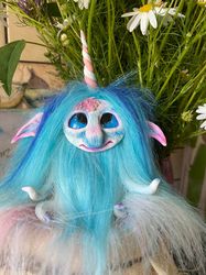 Fantasy creature unicorn, stuffed animals, stuffed unicorn doll, fantasy creature, poseable art doll, soft sculpture,