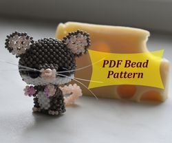 Beading tutorial. How to make mouse pdf pattern. Beaded patterns of beaded keychain. Mouse pattern. 3d beading