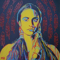 Native American Painting Woman Original Art Pocahontas Wall Art Portrait Artwork Girl Oil Painting Canvas Art