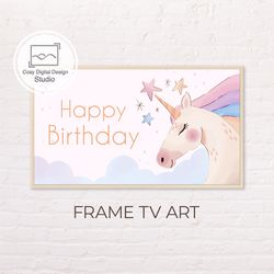 Samsung Frame TV Art | Baby Child Happy Birthday Art for The Frame Tv | Digital Art Frame Tv | Cartoon Unicorn Lettering